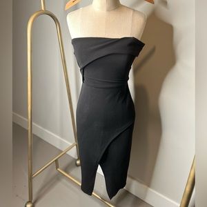 Black One Off Shoulder Front Slit Midi